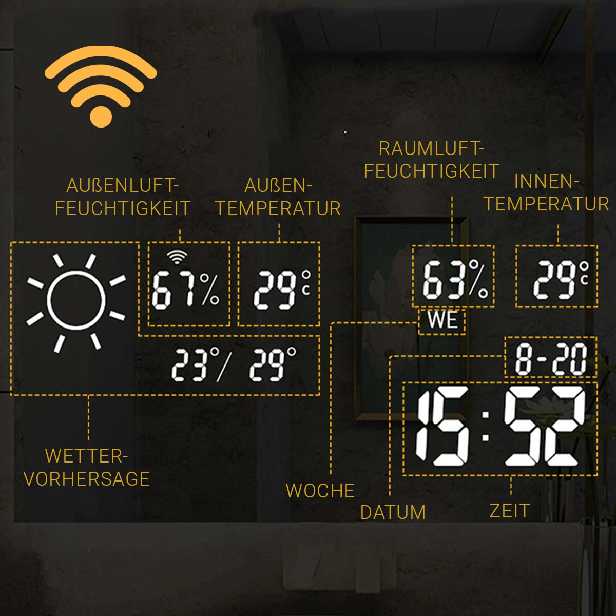 Anzeige für Wetter, Datum und Co. Heidenfeld Infrarot-Spiegelheizung HF-HS200